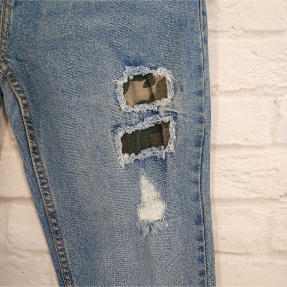 O Levi's 502 Camo Distressed Regular Taper Blue Denim Jeans NWT 16 Reg 28x28 - Picture 5 of 11